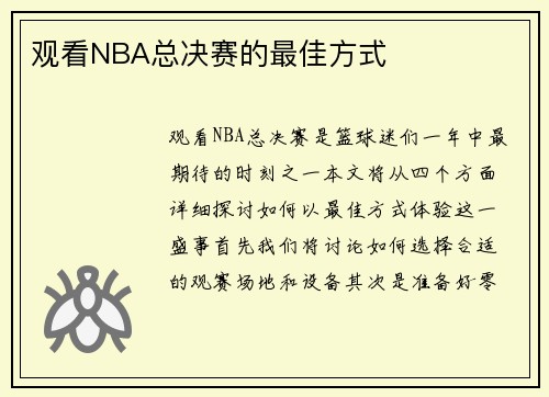 观看NBA总决赛的最佳方式